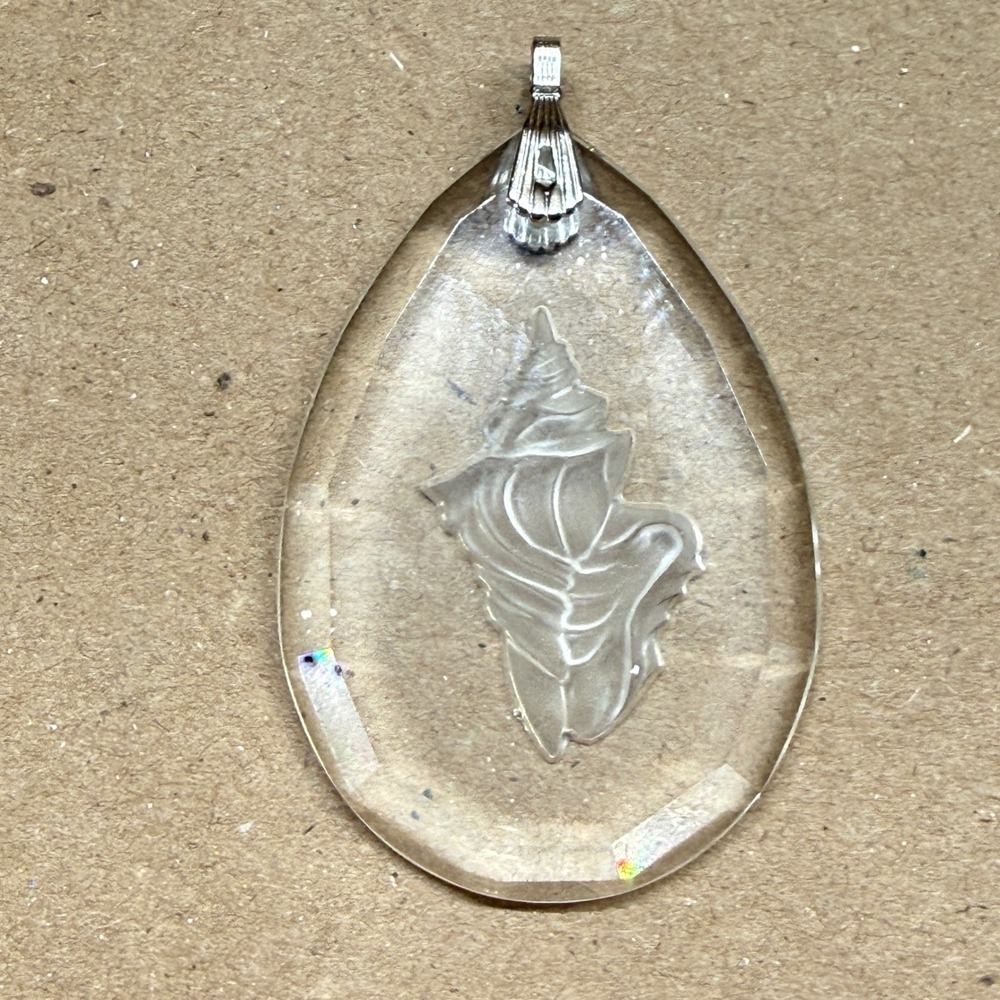 Vintage Hallmark Lead Crystal Frosted Seashell Teardrop Pendant Charm No Chain - Picture 4 of 6